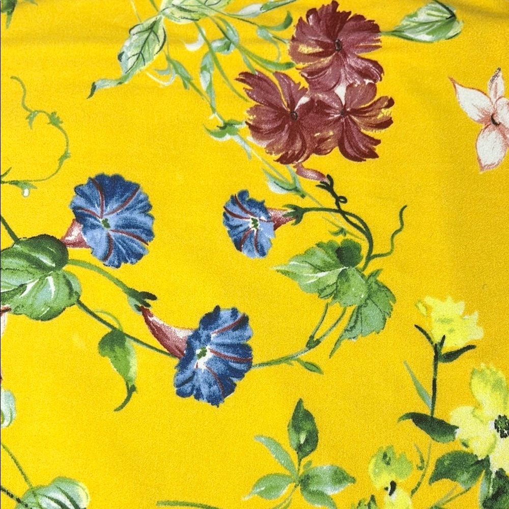 Floral Brushed Poly Knit Yellow Fabric -1 1/2 yards